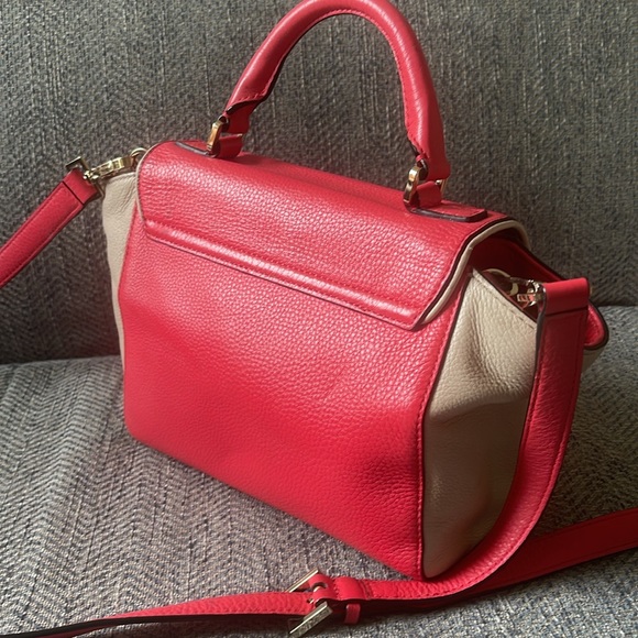 Kate Spade Color Block Coral & Tan Leather Crossbody With Top Handle Handbag - Picture 4 of 16